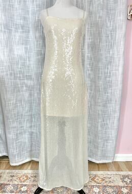 Hutch Anthropologie Sequin Slip Dress S Cream Glam Party Formal Event Sheer Prom